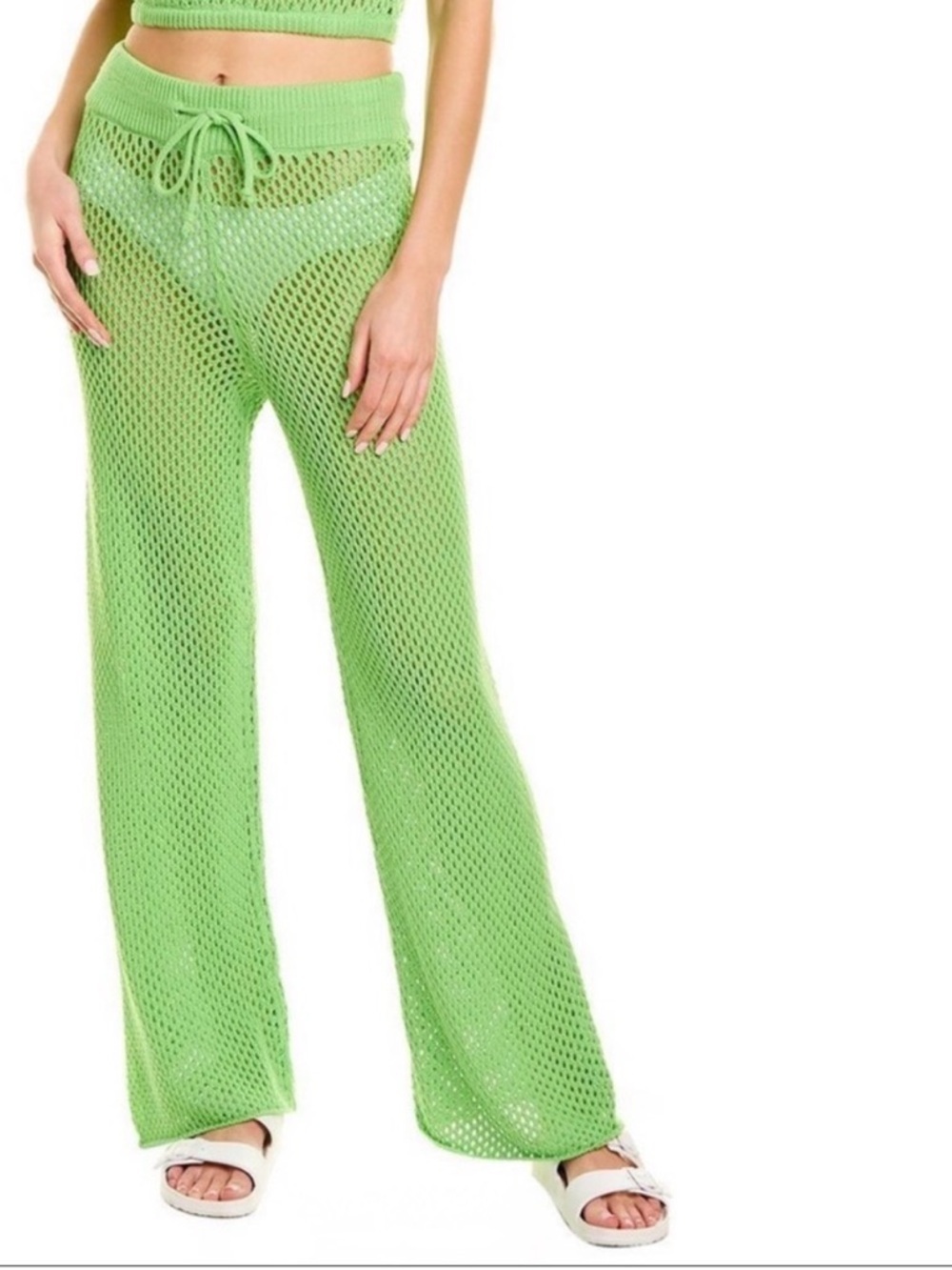 Neon Green Crochet Mesh Drawstring Pants Swim Coverup Beach Vacation $148 NWT